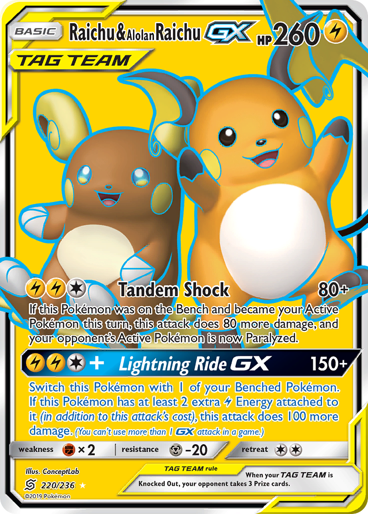 Raichu & Alolan Raichu-GX 220/260 Rare Ultra