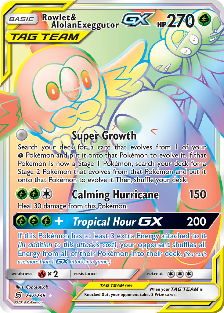 Rowlet & Alolan Exeggutor-GX 237/260 Rare Rainbow