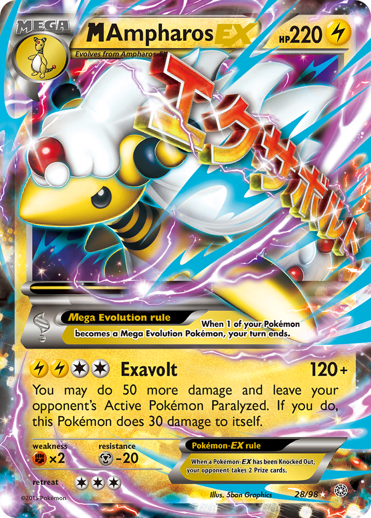 M Ampharos-EX 028/100 Rare Holo EX