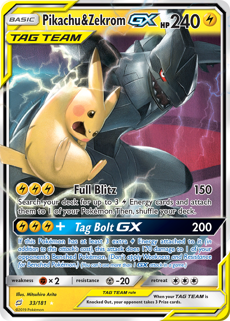 Pikachu & Zekrom-GX 033/198 Rare Holo GX