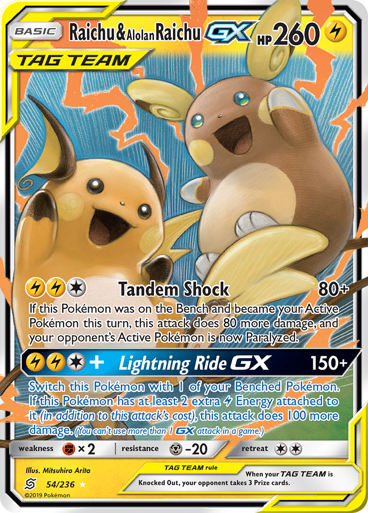 Raichu & Alolan Raichu-GX 054/260 Rare Holo GX