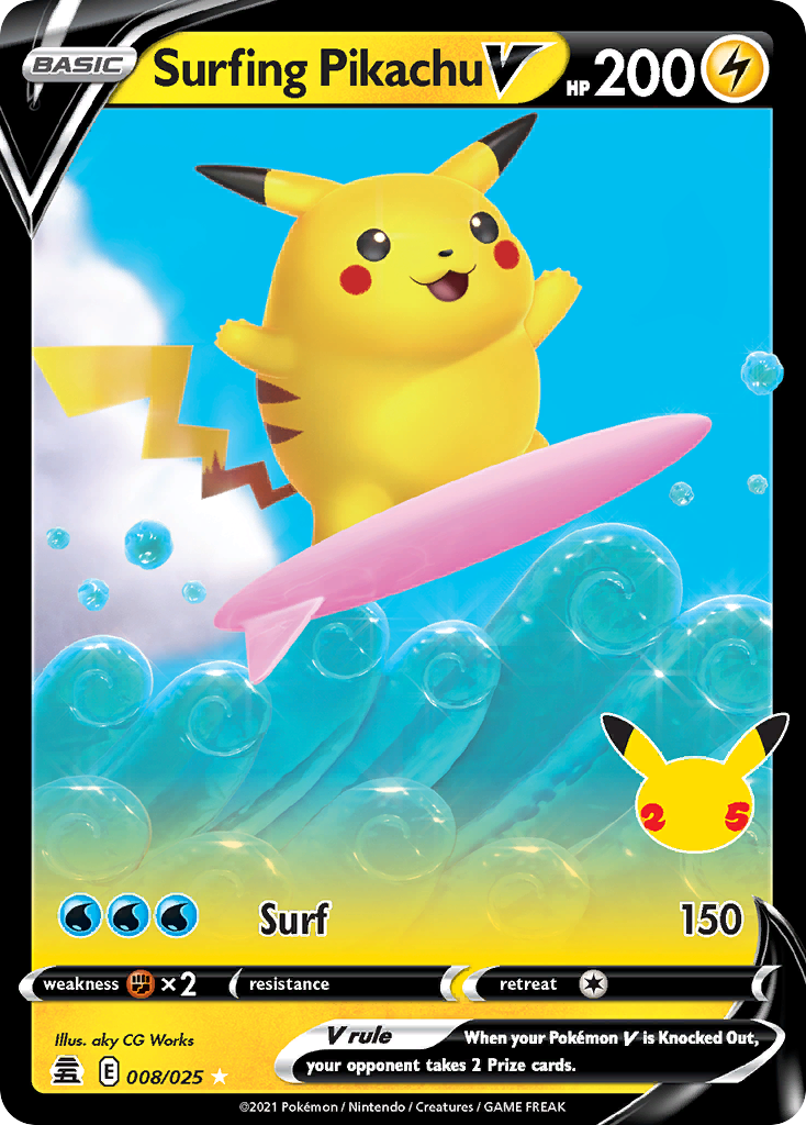 Surfing Pikachu V 008/25 Rare Holo V